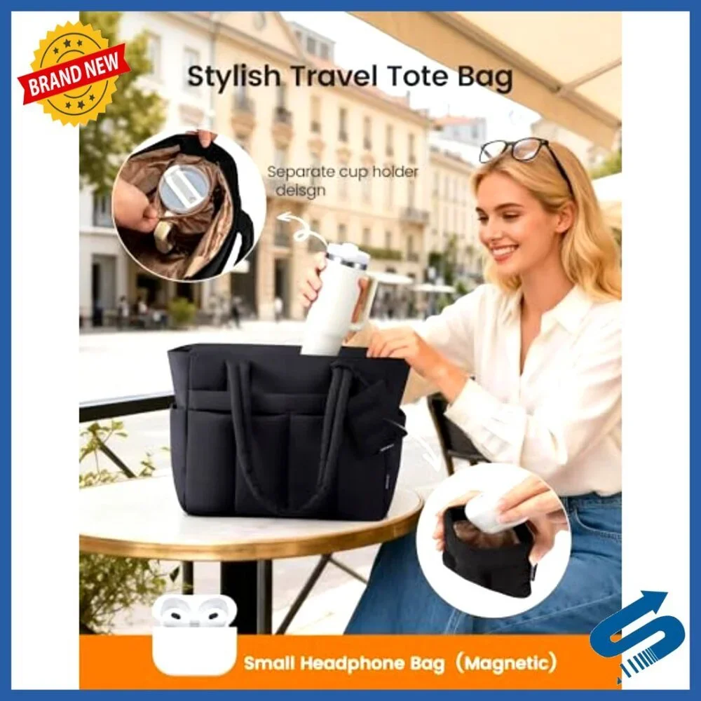 Quilted Puffer Tote Bag 15.6 Inch Laptop Work Bag with Luggage Strap